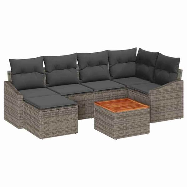 Trädgårdsmöbler - EXKLUSIVT HUS - Set med 7 delar - Poly Rattan & akacia - Grå modulär - Inbyggd förvaring Grå