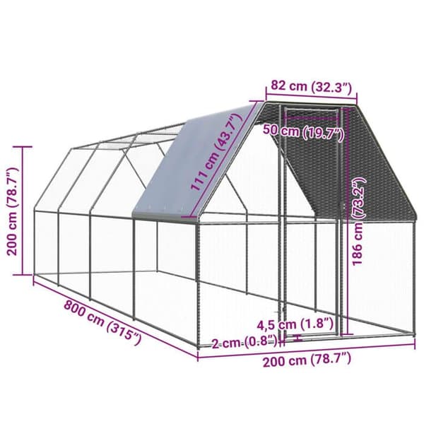 Maison Exclusive - Ude hønsehus 2x8x2 m Galvaniseret stål