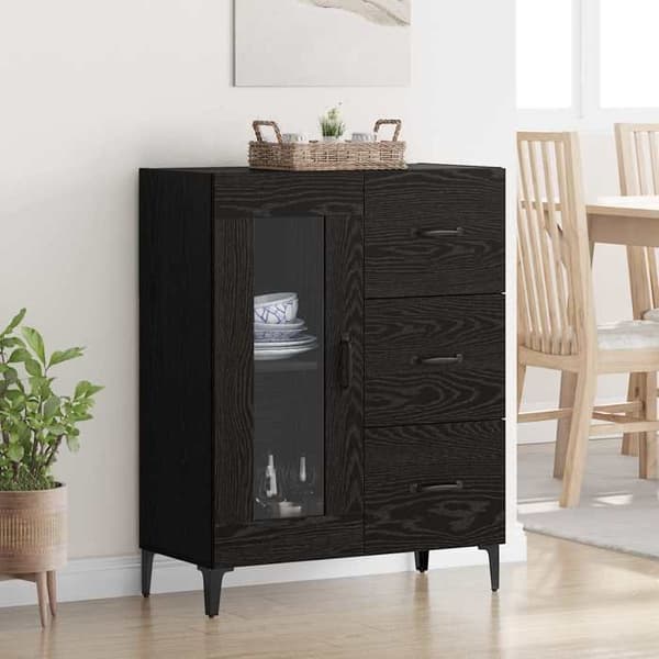 Buffet - EKSKLUSIVT HUS - 69,5 x 34 x 90 cm - Sort eg - Glasdøre - Sorte jernben svart ek