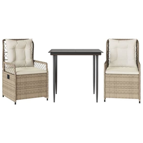 Havemøbel sæt - EKSKLUSIV HUS - 3 dele - Beige - Poly rattan - Tempereret glas bordplade beige