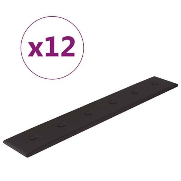 Vægpaneler 12 stk Sort 90x15 cm Kunstlæder 1,62 m²0 [cm] Svart