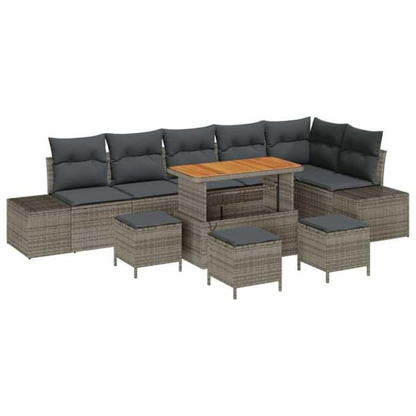 Trädgårdsmöbler - EXKLUSIVT HUS - Set med 10 delar - Grå - Poly rattan & akacia - Justerbart bord Grå