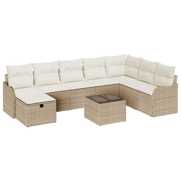 Trädgårdsoffor - EXKLUSIVT HUS - Modulärt set - Polyrotting - Beige - Inbyggd förvaring
