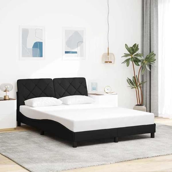 Sengestel - EKSKLUSIV HUS - 140x200 cm - Sort - Polyesterstof - Lamelseng Svart