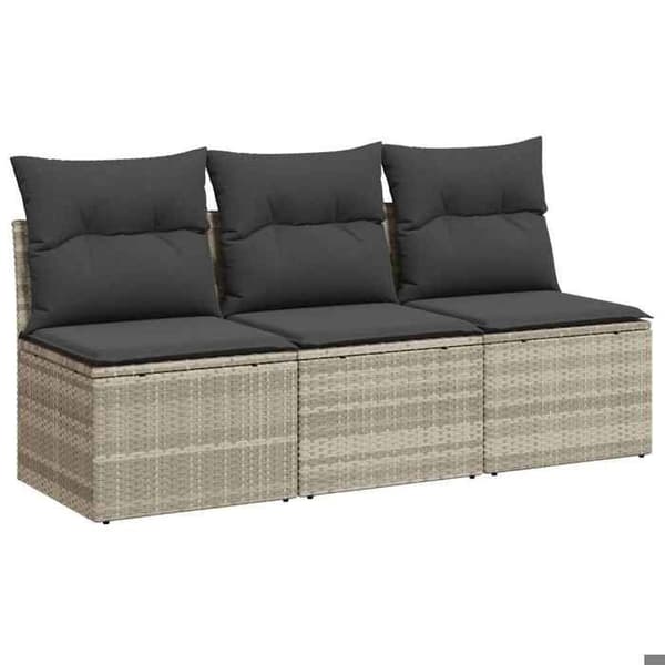 Maison Exclusive - Trädgårdsoffa och kuddar 3 platser ljusgrå flätad resin