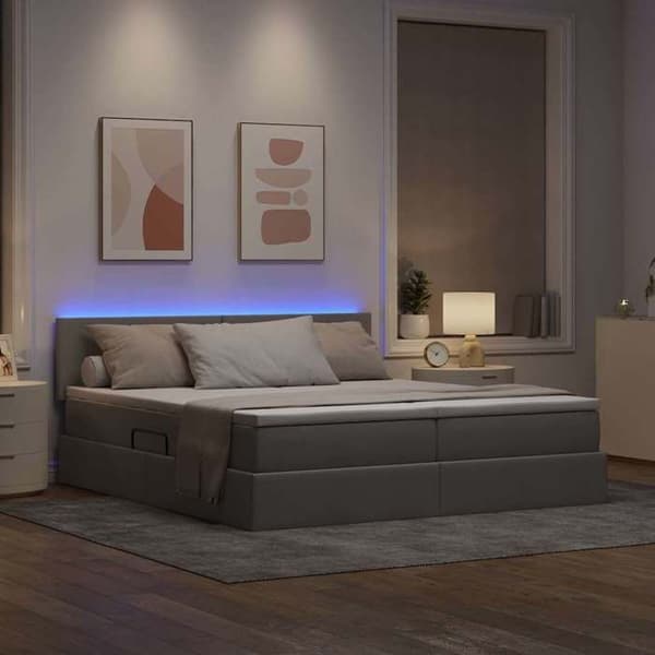 Sängram med madrass - EXKLUSIV HEM - 200 x 200 cm - Polyester tyg - Inbyggd LED - Förvaring under sängen Mol