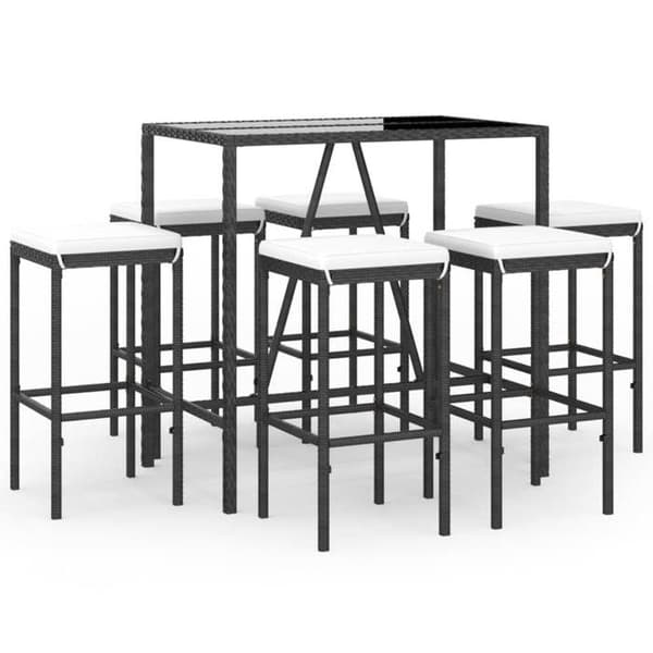 Havemøbel sæt - Eksklusivt hus - 7 stk - Sort poly rattan - Tempereret glas bordplade