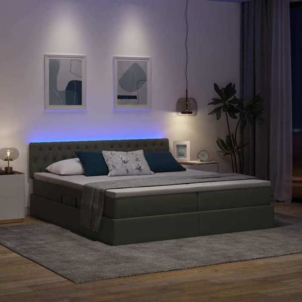 Förvaringssäng - EXKLUSIV HEM - 180x200 - Mörkgrå - Polyester tyg - Inbyggd LED Mörkgrå