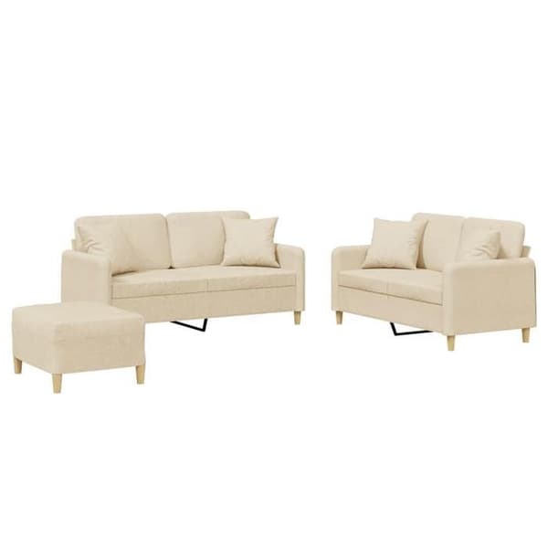 Maison Exclusive - 3 kpl:n sohvasetti, jossa vaaleanbeige kankaiset tyynyt