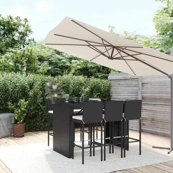 Havemøbel sæt - Eksklusivt hus - 7 dele - Sort poly rattan - Tempereret glas bordplade