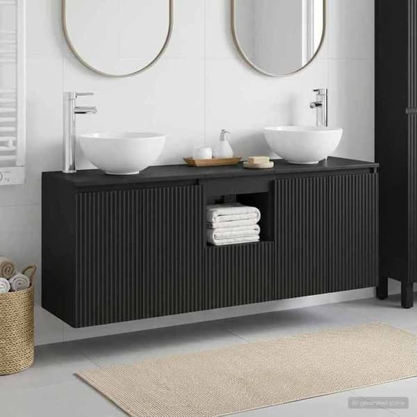 Badrumsmöbel - EXKLUSIV HEM - Set 3 delar - Svart - Väggmontering - 129 x 35 x 80 cm Svart