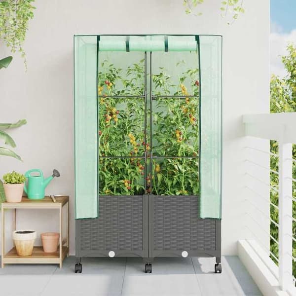 Jardinière - MAISON EXCLUSIVE - 2 osaa - PP (polypropeeni) - Harmaa - Pyörät mukana