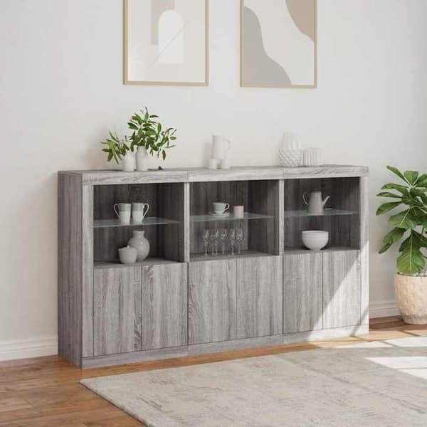 Maison Exclusive - Buffet LED-valoilla sonoma harmaa 181,5x37x100 cm