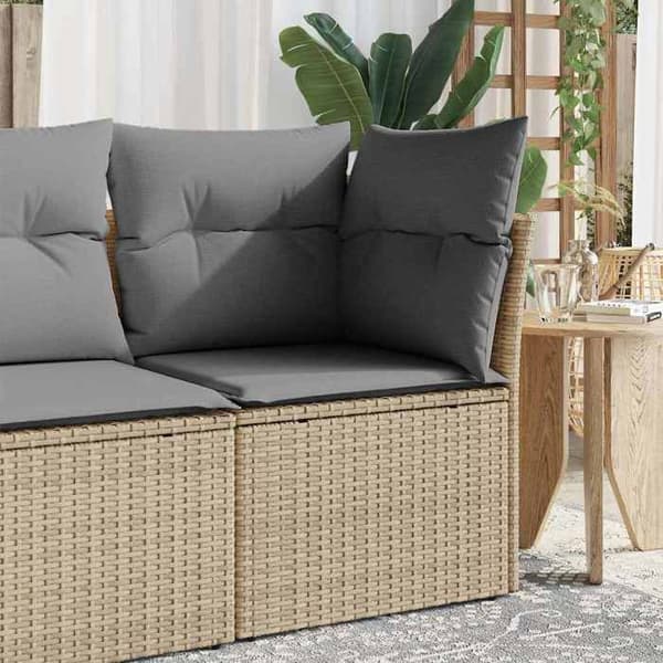 Maison Exclusive - U-formad trädgårdsoffa med beige kuddar i flätad resin