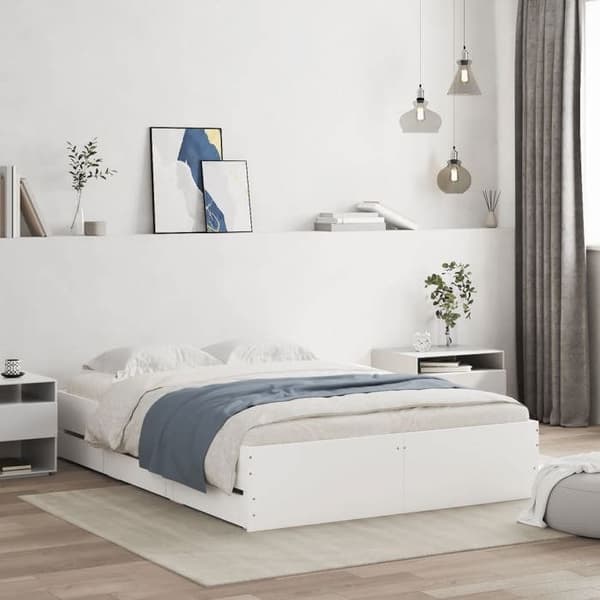 Sengestel - EKSKLUSIV HUS - 120 x 190 cm - Hvid - Med skuffer - Træ (plader) Vit