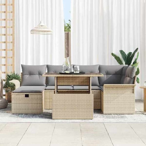 Maison Exclusive - 7 osan beige polyrottinkinen puutarhakalustesetti