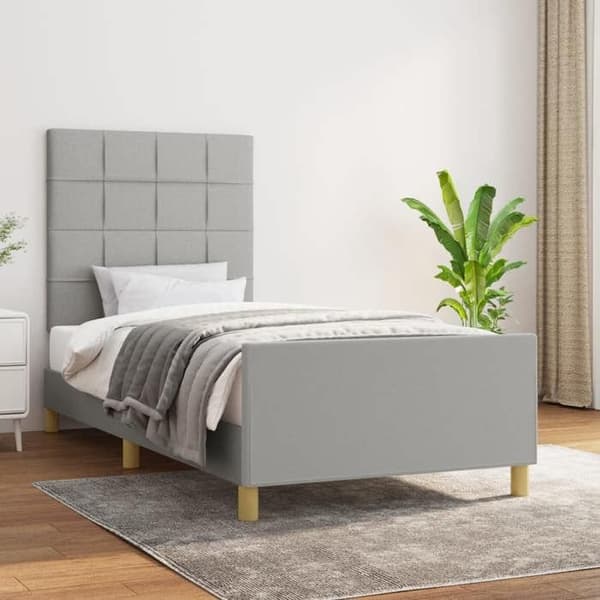 Sengestel - EKSKLUSIV HUS - 80x200 cm - Lys grå - Justerbar hovedgærde - Krydsfiner lameller Ljusgrått