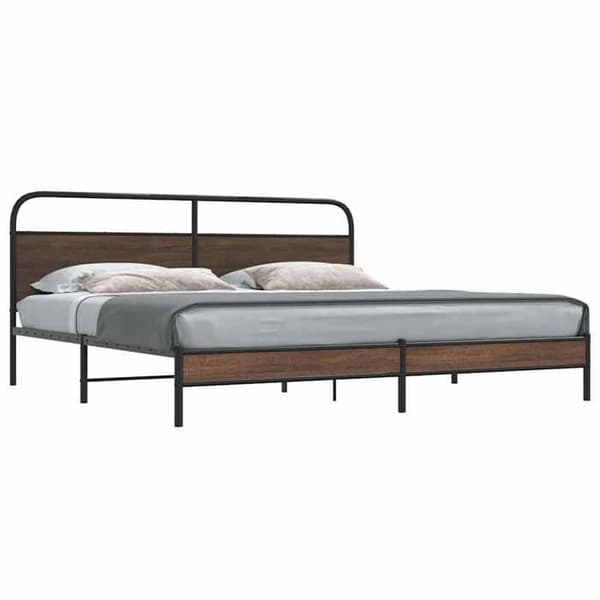 Sengestel - EKSKLUSIV HUS - 193 x 203 cm - Robust stål - Mørk eg - Lamelseng Brun ek
