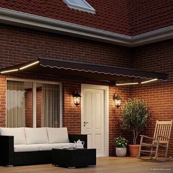 Utdragbart tak - EXKLUSIVT HUS - 5 x 3 m - Motoriserat - Aluminium - LED & väder sensor brun