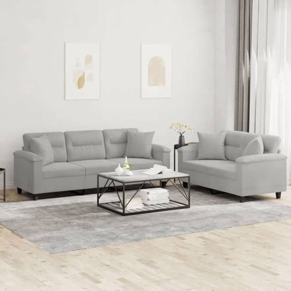 Maison Exclusive - Sæt af 2 sofaer med puder Lys grå Mikrofiber stof