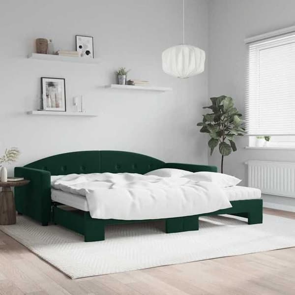 Maison Exclusive - Päivävuode ja vuodevaatteet, tummanvihreä 100x200 cm sametti Mörkgrön