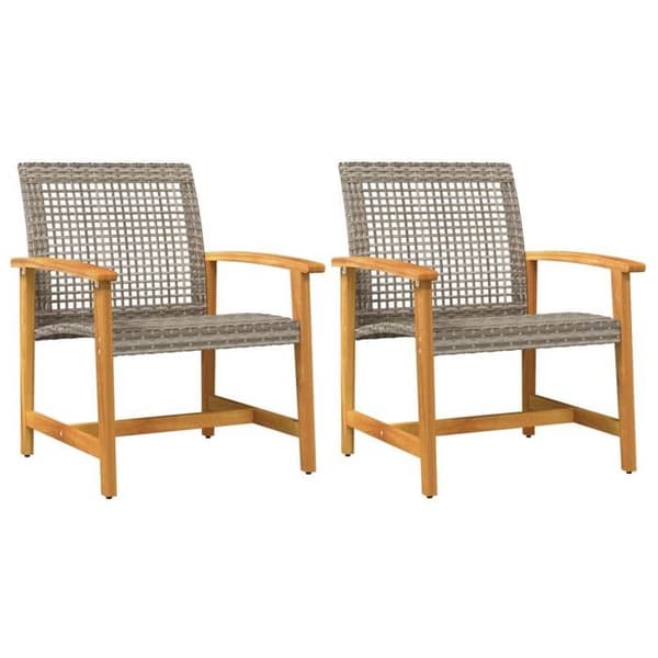 Maison Exclusive - Trädgårdsstolar set om 2 grå vävd resin och akaciaträ Grå