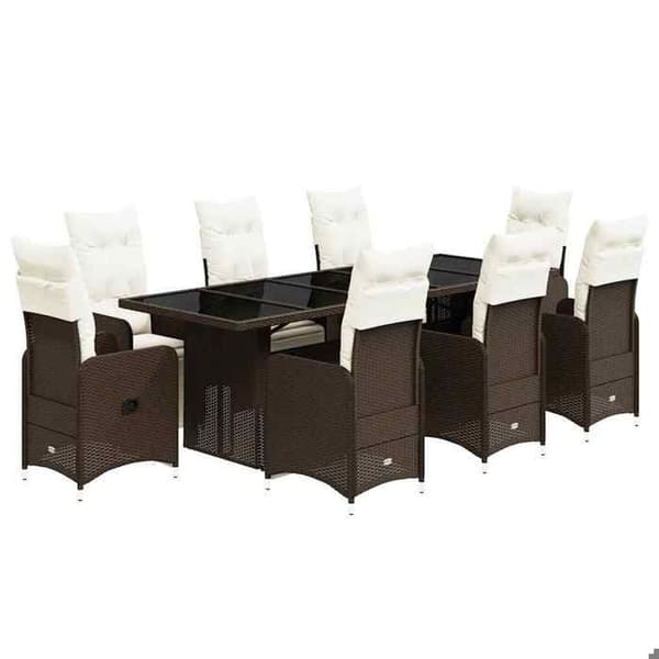 Maison Exclusive - 9 stk. havebistro sæt med brune puder i poly rattan