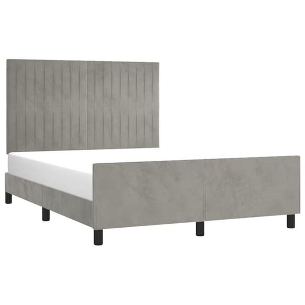 Sengestel - EKSKLUSIV HUS - 140x200 cm - Lys grå velour - Justerbar hovedgærde - Lamelseng ljusgrått