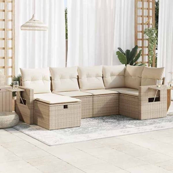 Maison Exclusive - Trädgårdsmöbler med kuddar 6 delar beige flätad resin beige
