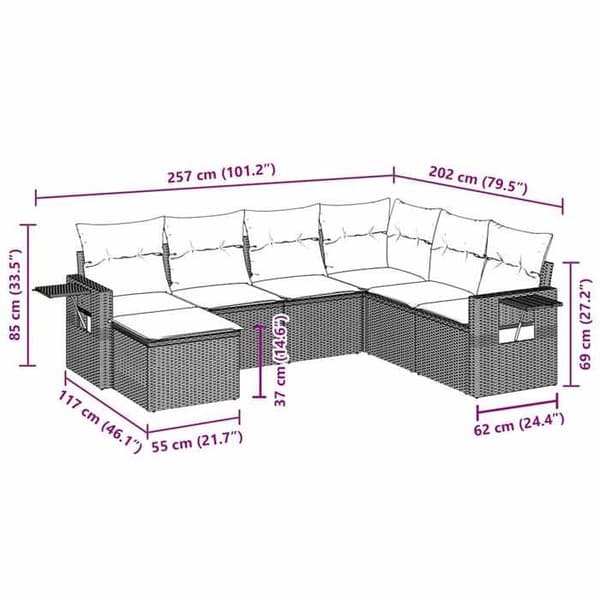 Maison Exclusive - Trädgårdsmöbler 7 delar med svarta kuddar i flätad resin