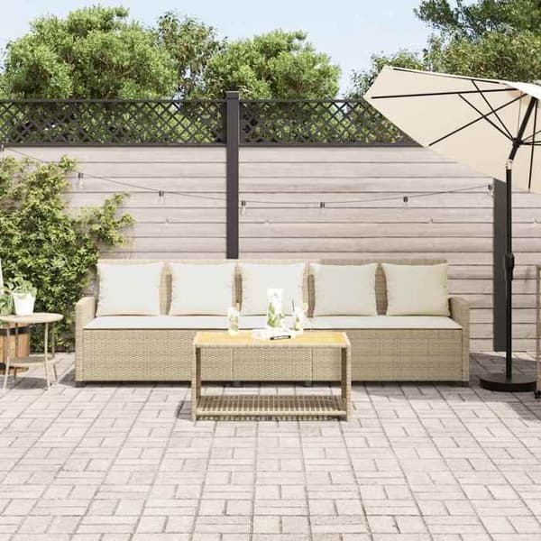 Maison Exclusive - Trädgårdsoffa med kuddar 5 platser beige flätad resin