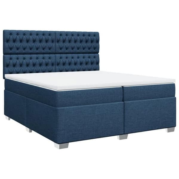 Maison Exclusive - Sengebund med lameller og madras Blå 200x200 cm Stof