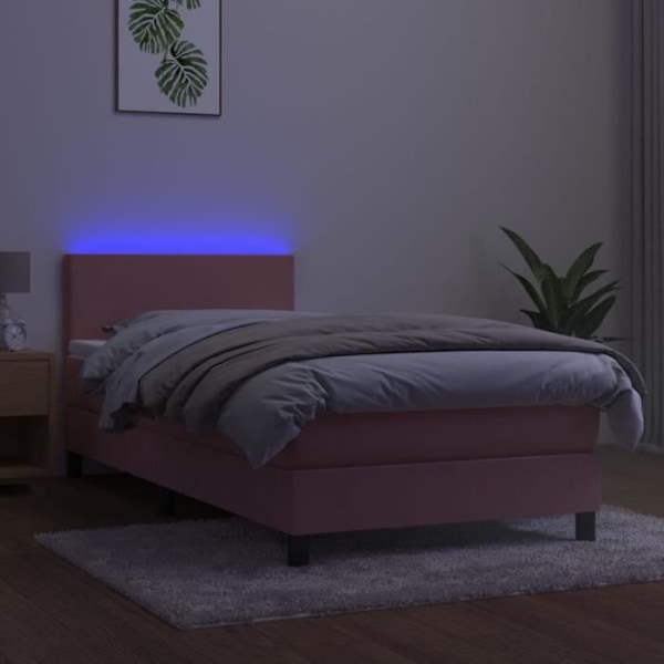 Lamelbund med LED madras Pink 80x200 cm Fløjl Rosa