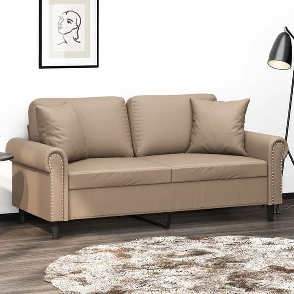 Maison Exclusive - Soffa 2 platser med kuddar cappuccino 140 cm konstläder