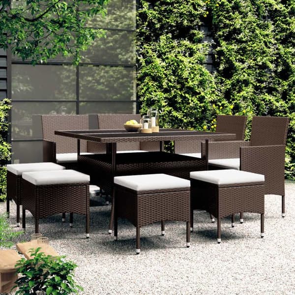 Maison Exclusive - Trädgårdsset 9 delar Flätad resin Brun