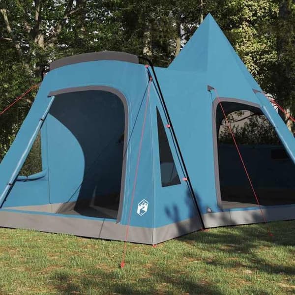 Tält teepee - EXKLUSIVT HUS - Familjeteepee - 5 platser - Polyester 185T PU - Ljuscrochet & E-Port Blå