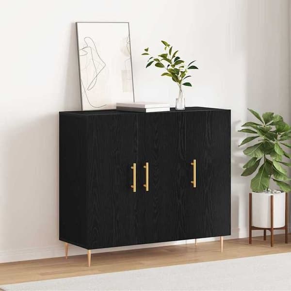 Maison Exclusive - Buffet Sort egetræ 90 x 34 x 80 cm Ingeniørtræ