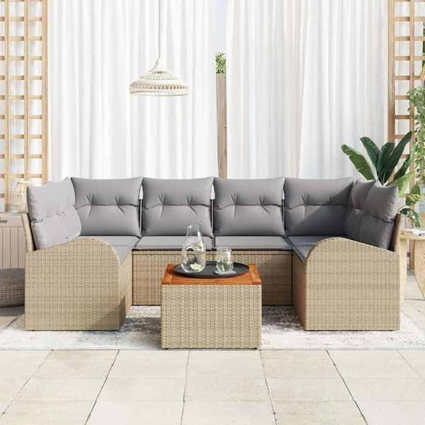 Maison Exclusive - 7 osan beige polyrottinkinen puutarhakalustesetti
