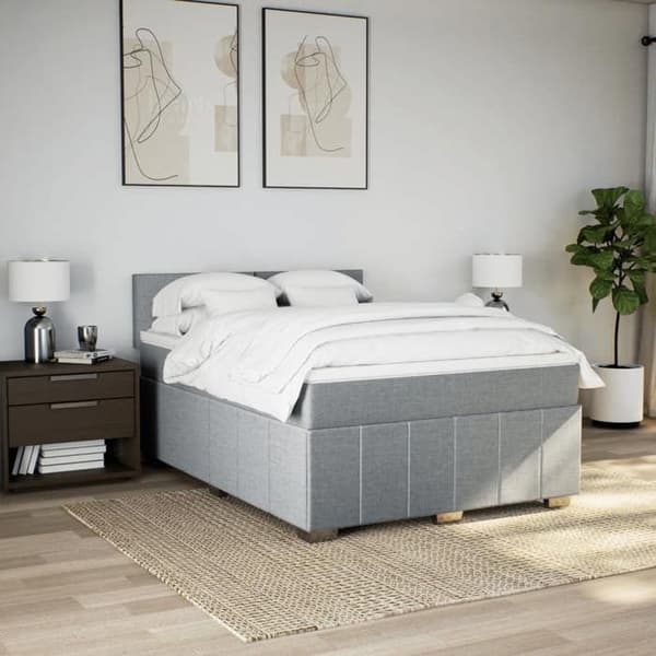 Maison Exclusive - Sengebund med lameller og madras Lys grå 140x190cm Stof