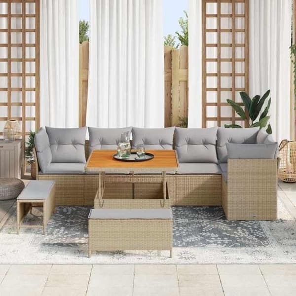 Maison Exclusive - 9-delars trädgårdsoff-set i beige polyrotting beige