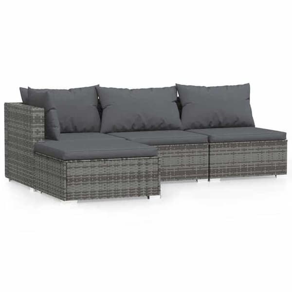 Maison Exclusive - Trädgårdsmöbler 4 delar med kuddar Grå Flätad resin