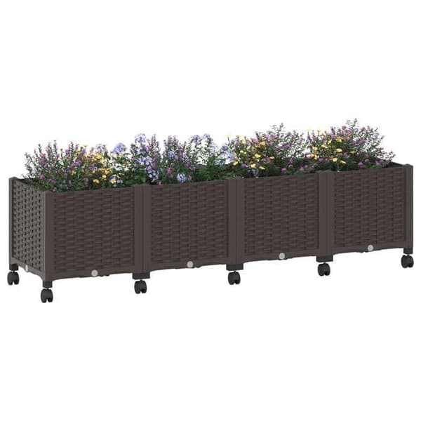 Höjd planteringslåda - EXKLUSIV HEM - 160x40x44 cm - PP - Med hjul - Brun brun