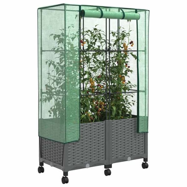 Jardinière - MAISON EXCLUSIVE - 2 osaa - PP (polypropeeni) - Harmaa - Pyörät mukana