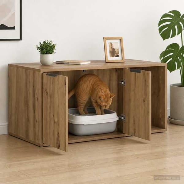 Maison Exclusive - Møbel til kattebakke i håndlavet egetræ 100 x 49 x 45 cm
