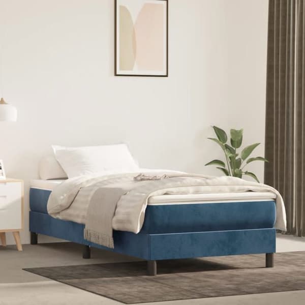 Maison Exclusive - Sängram med mörkblå lameller 90x190 cm sammet mörkblå