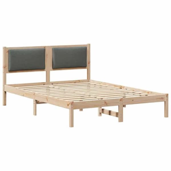 Sengestel - EKSKLUSIV HUS - 140 x 190 cm - Massivt fyrretræ - Polyester hovedgærde - Mørkegrå Mörkgrå