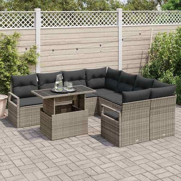 Maison Exclusive - 9 osan puutarhakalustesetti Harmaa Polyrottinki
