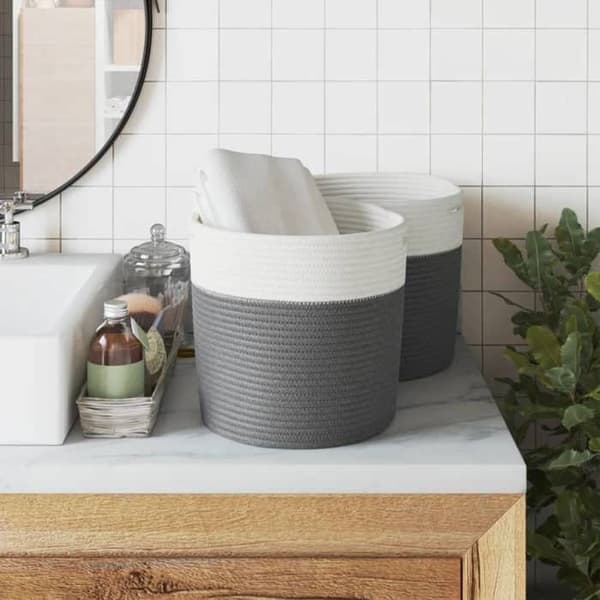 Maison Exclusive - Förvaringskorgar 2 st grå och vit Ø28x28 cm bomull grått och vitt