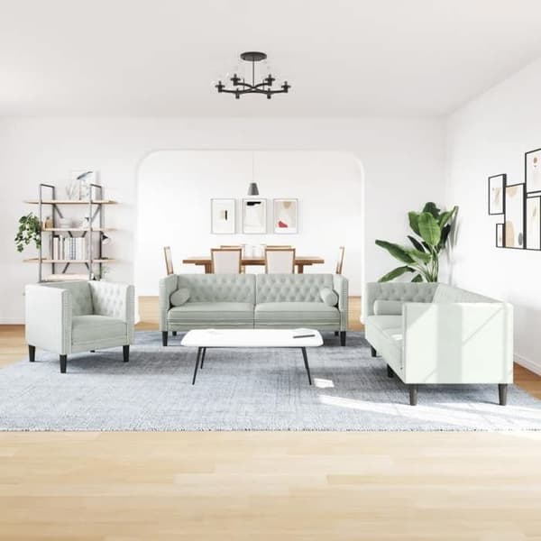 Maison Exclusive - Chesterfield sofa sæt med 3 dele og puder i lys grå