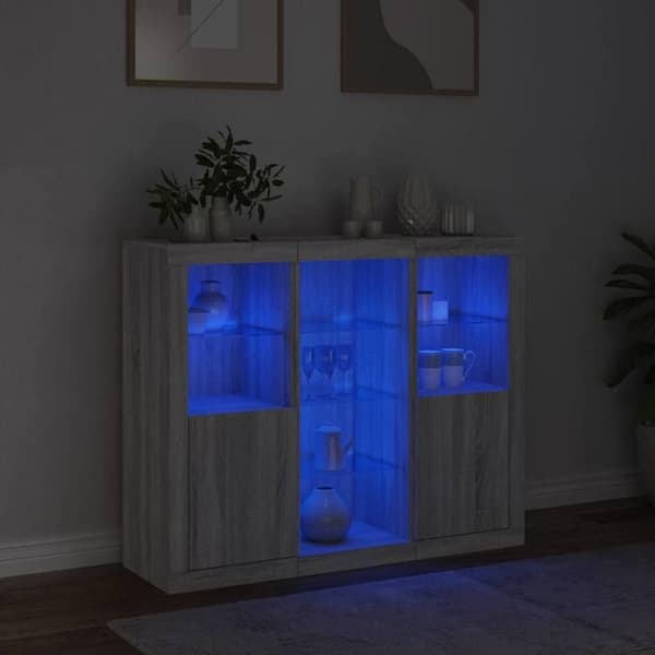 Maison Exclusive - Bufféer med LED-lampor 3 st sonoma grå ingenjörsträ